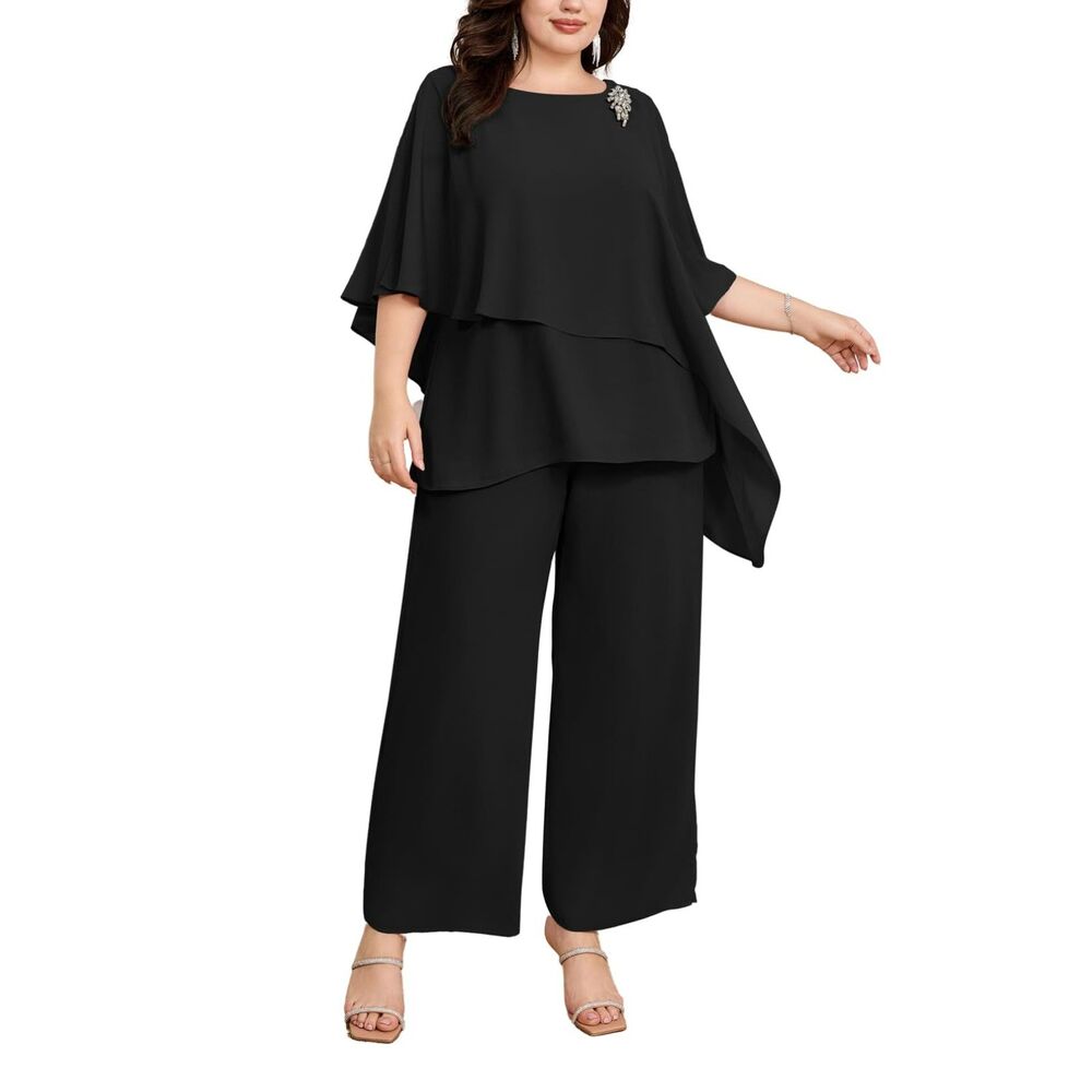 Plus Size Black Layered Pant Set